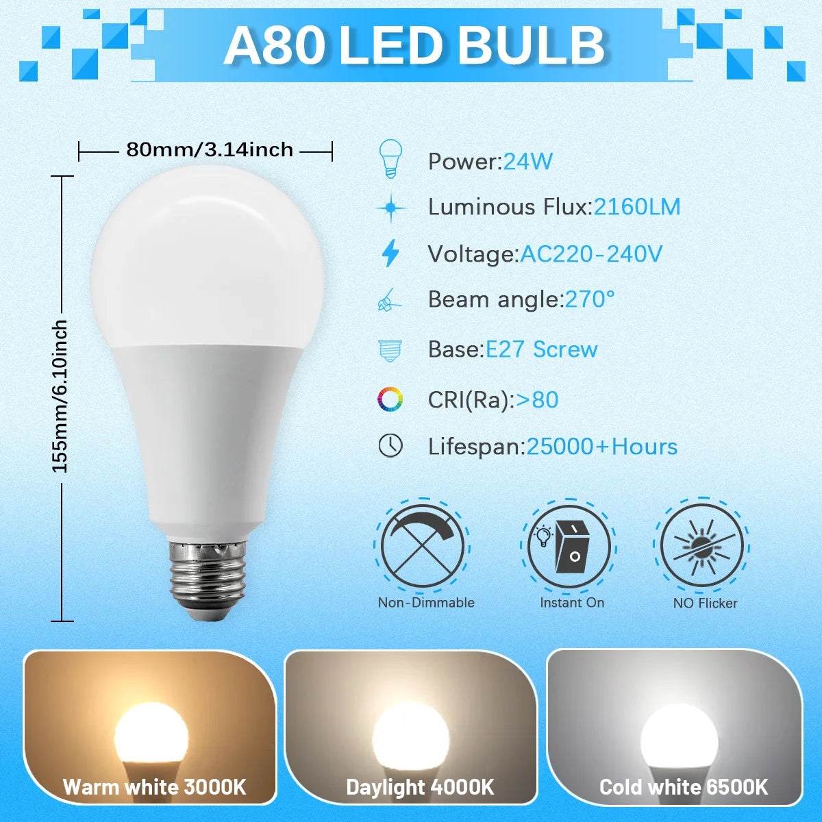 Confezione da 6/8/10 Lampadine LED E27 AC 220V 230V, 90LM/W CRI90 3W-24W, Illuminazione Bianca Calda/Fredda 3000K/4000K/6000K per Uso Domestico
