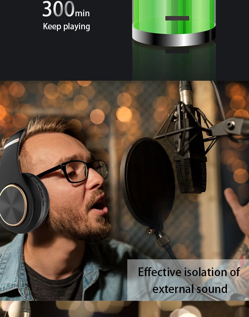 EOENKK T8 Cuffie wireless Bluetooth 5.3 con audio surround stereo, pieghevoli, per sport, a bassa latenza, per gaming, con riduzione del rumore