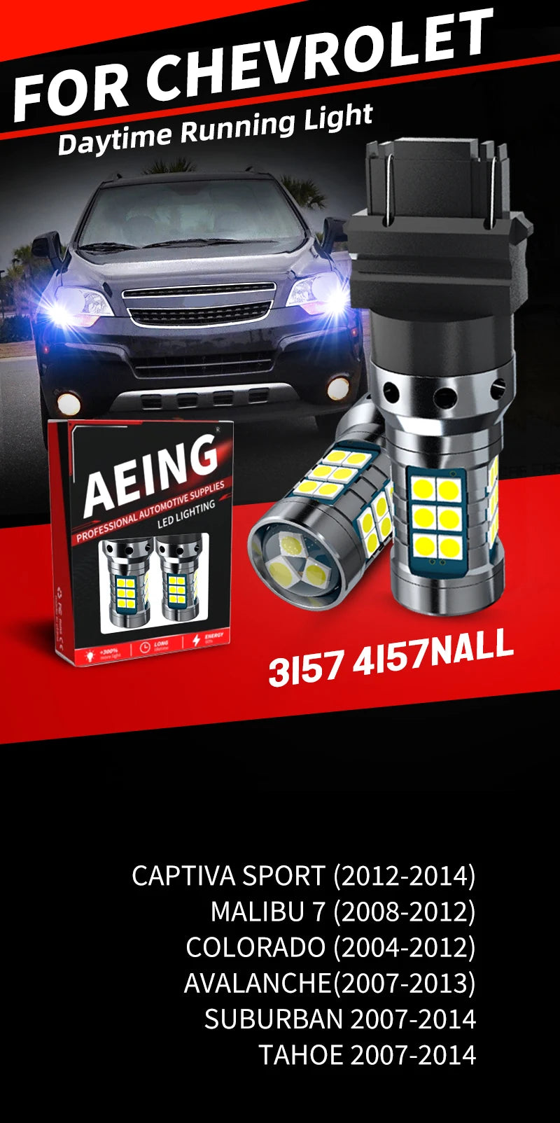 2pca 3157 Car LED Blub Daytime Running Light DRL nessun errore per Chevrolet Captiva Sport Malibu 7 Colorado Avalanche Suburban Tahoe