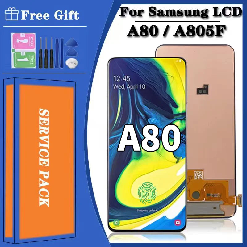 Display LCD Super AMOLED per Samsung A80 A805 A805F, gruppo digitalizzatore touchscreen con sensore di impronte digitali per Samsung A90 LCD