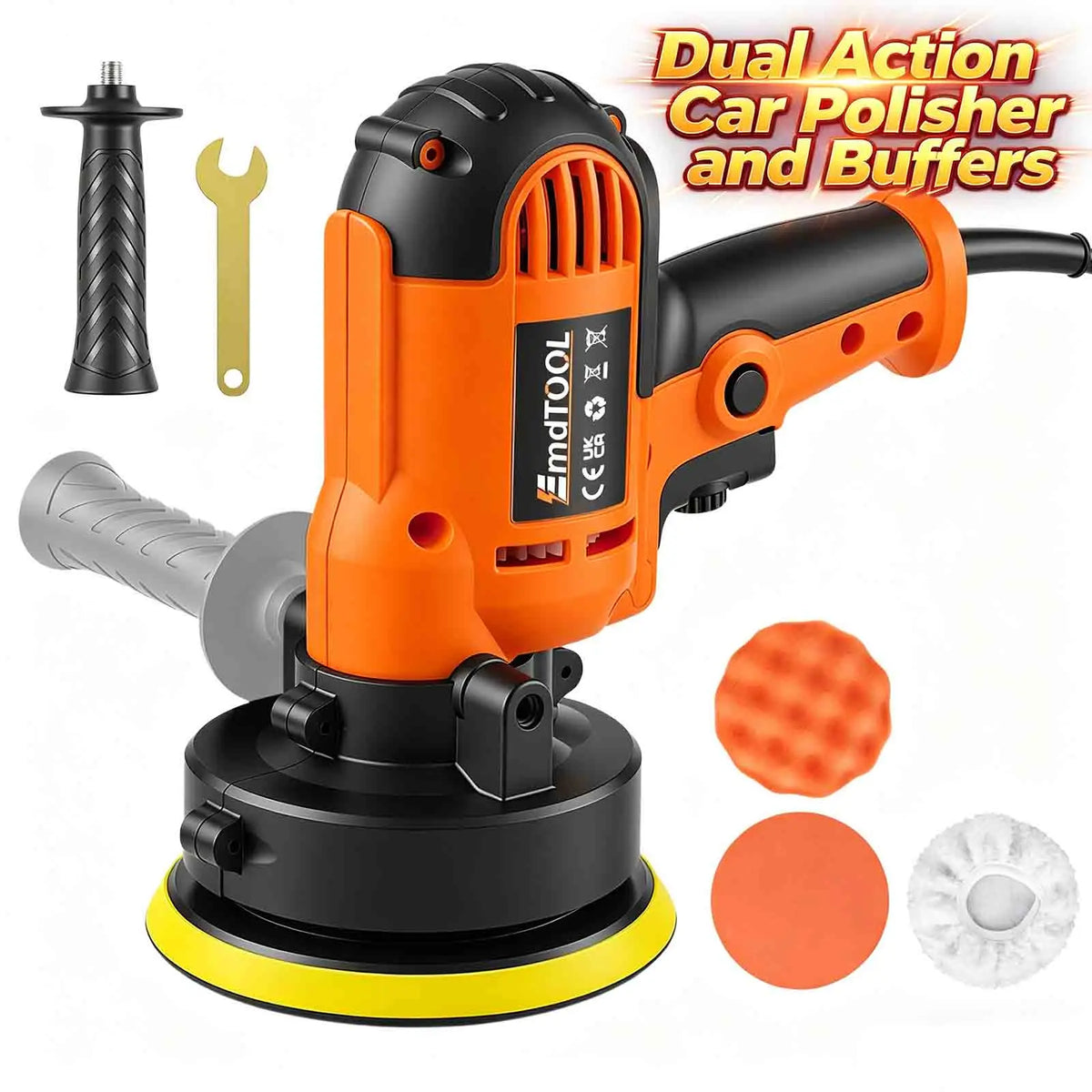 Lucidatrice Elettrica 1600W, Macchina Lucidatrice Rotante Portatile per Auto con 0-3000 RPM, Maniglie Laterali, 3 Tamponi Lucidanti, Dischi da 125mm/5in, Perfetta per Lucidatura Auto, Ceratura Pavimenti, Decalcificazione Meta