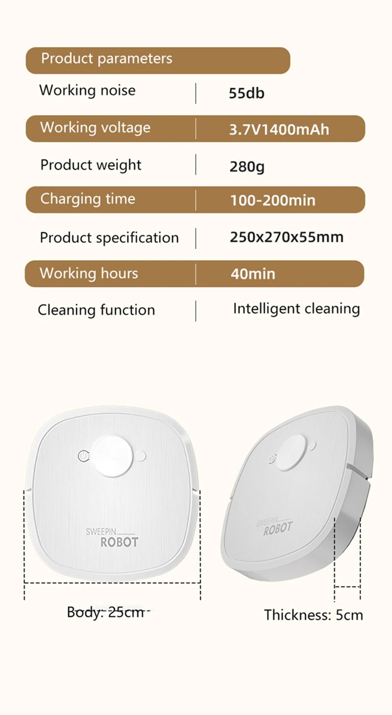 Nuovo Robot Aspirapolvere 3-in-1 Lenovo con Ricarica USB, Robot Domestico Completamente Automatico per Spazzare, Aspirare e Lavare Pavimenti