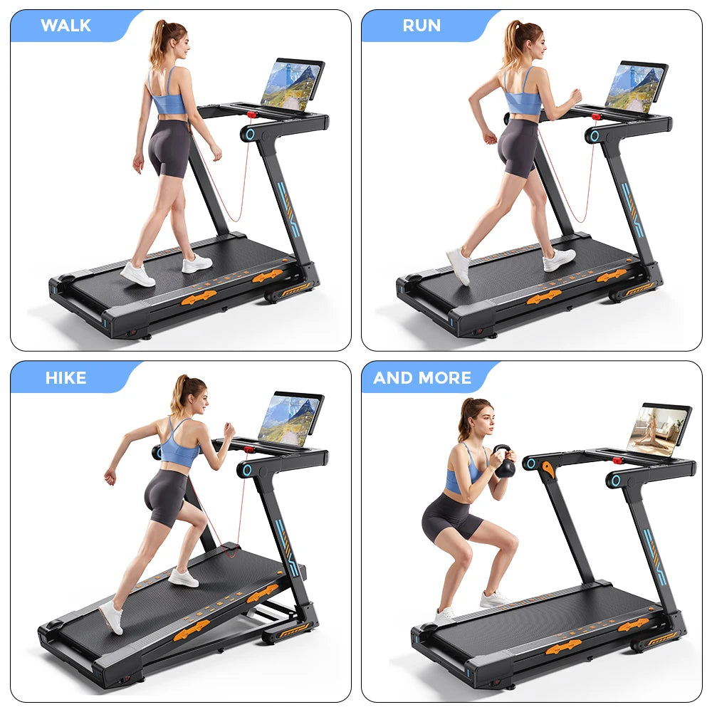 Treadmill Pieghevole FT71 4.0HP, Pedana da Camminata con Inclinazione Automatica del 24%, Macchina da Corsa con APP, Ricarica Wireless, Display LED, Capacità 150KG