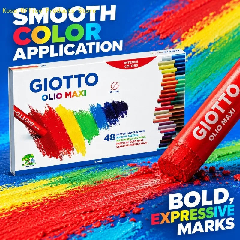 Kit di pastelli a olio GIOTTO, 48 pezzi, con colori intensi e pastelli di grandi dimensioni (11 mm) per pittura, lezioni di arte, scuola, uso domestico e progetti creativi.