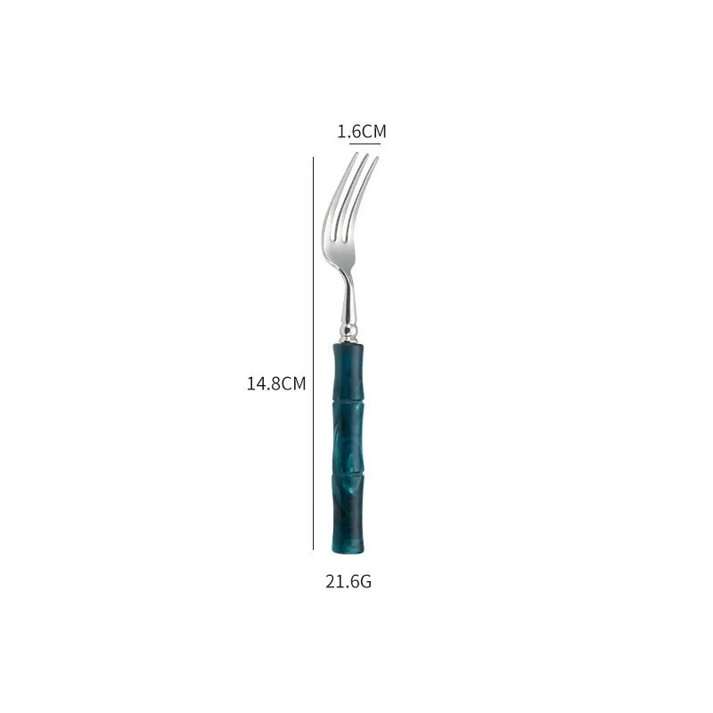 Nuovi posate in resina stile bambù 18/10 in acciaio inossidabile 304 posate classiche set di stoviglie argento blu verde crema trasporto di goccia