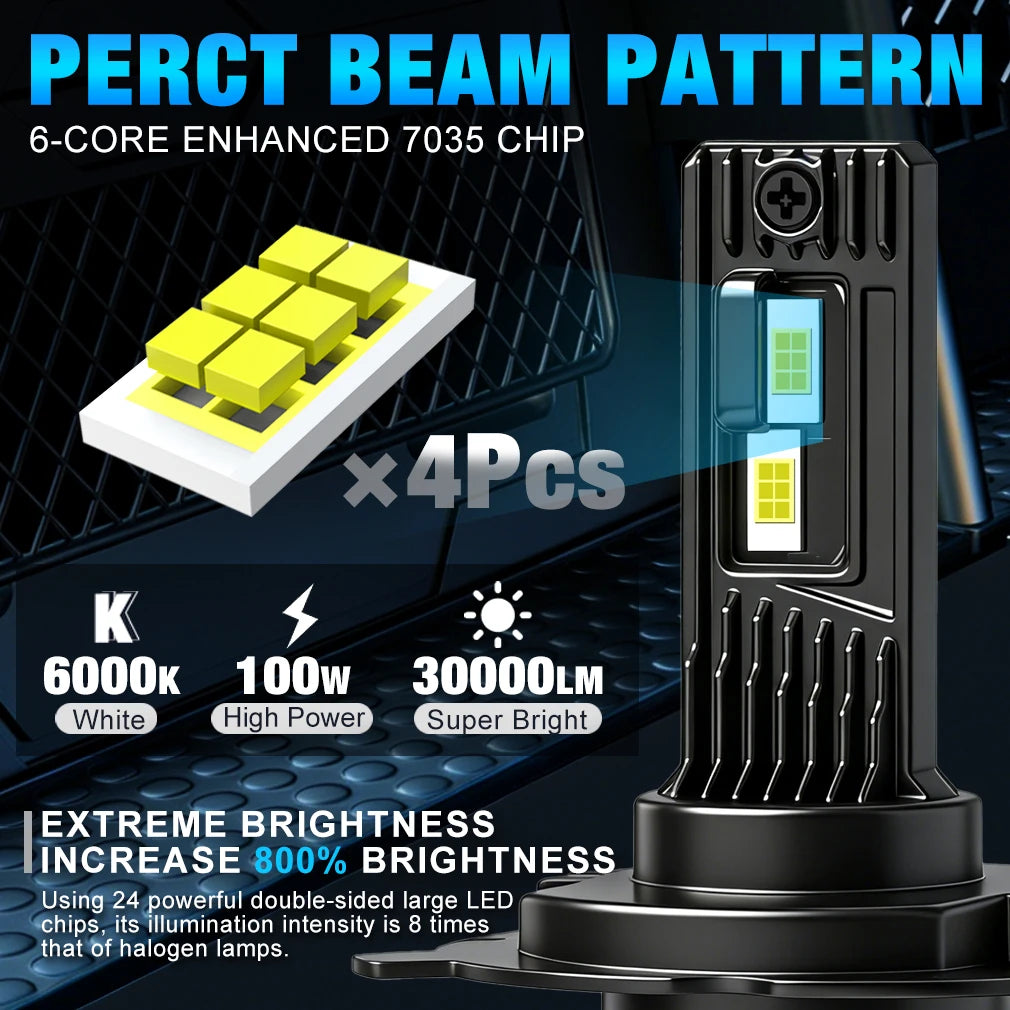Fari LED XSTORM H4 Canbus, Lampadine LED H7 per Fendinebbia, 100W 30000LM, Lampadine LED 9005 H11 per Auto, Lampade a Diodi Turbo 12V