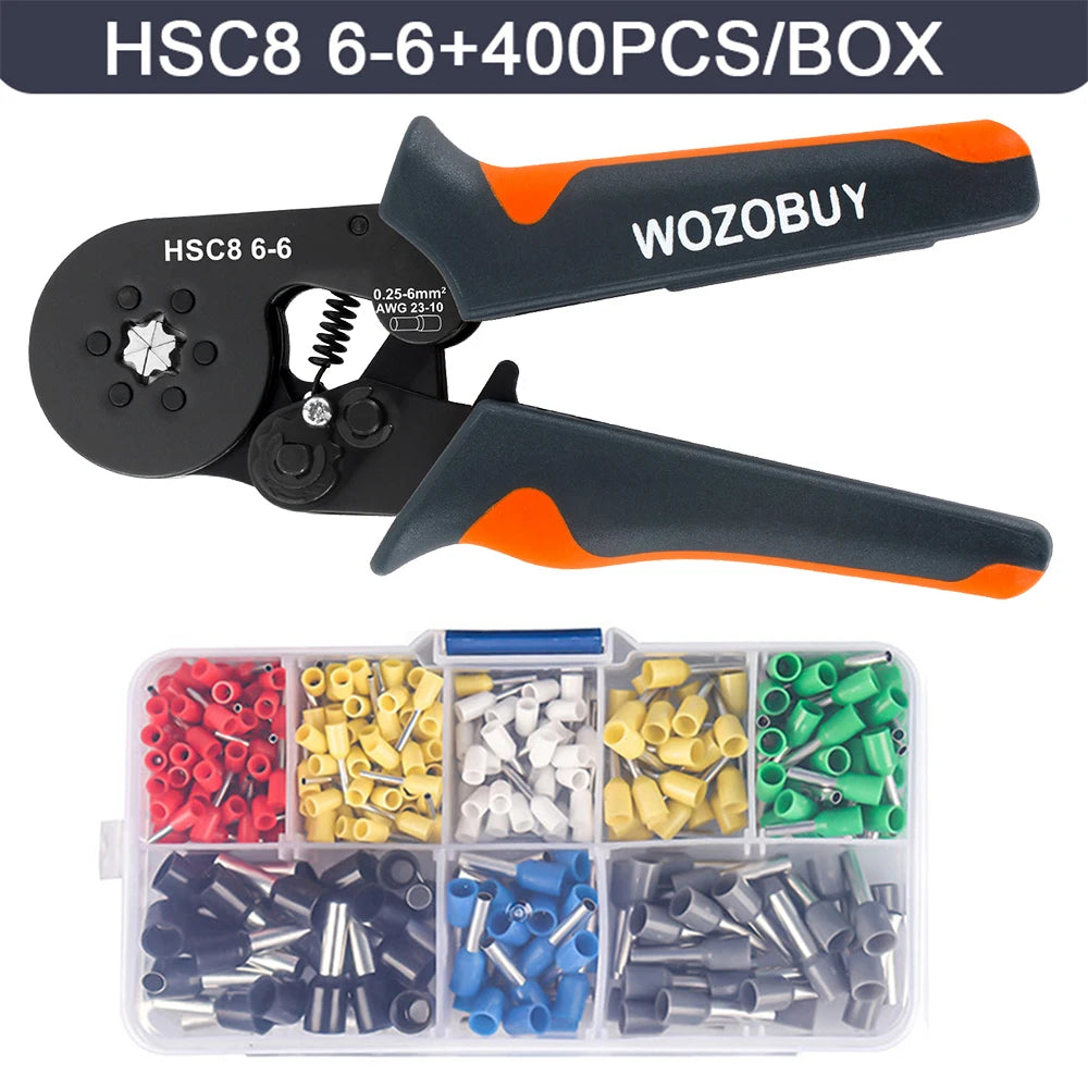 Kit di strumenti per crimpare ghiere con terminali puntali, crimpatrice per cavi a cricchetto autoregolabile WOZOBUY per connettori per cavi elettrici