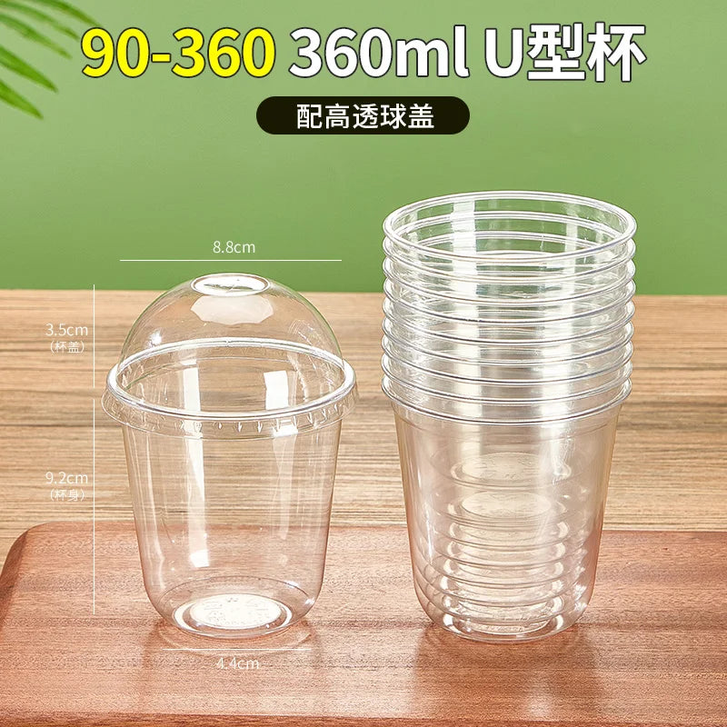 Tazza di plastica monouso per bevande fredde a forma di U, calibro 90, materiale PET, tazze da caffรจ trasparenti con coperchio, bicchiere da tรจ al latte sigillato