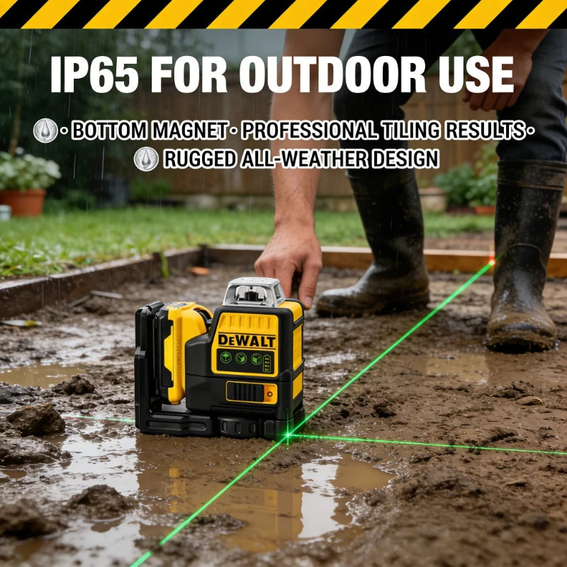 DEWALT DW089LG 3*360 ° Livella laser verde, con batteria al litio da 12 V, per tracciare linee orizzontali e verticali, ideale per l’uso all’aperto.
