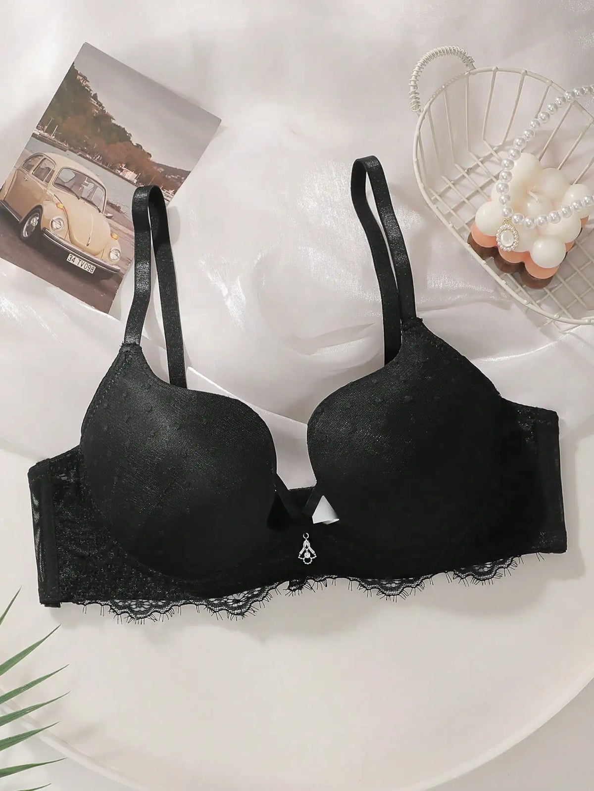 Reggiseno nero in pizzo a pois, stile elegante, biancheria intima da donna, lingerie sexy, modello L2699.
