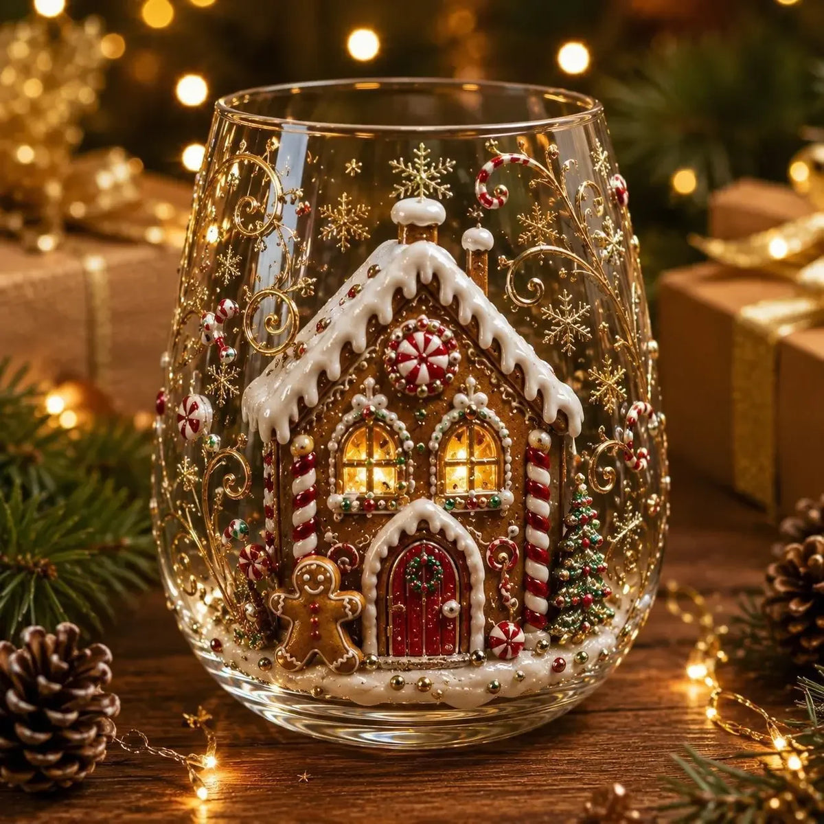 Bicchieri da vino in vetro decorato a tema natalizio, set di bicchieri originali per le feste, bicchieri da cocktail per feste e occasioni speciali, regalo natalizio per la famiglia.