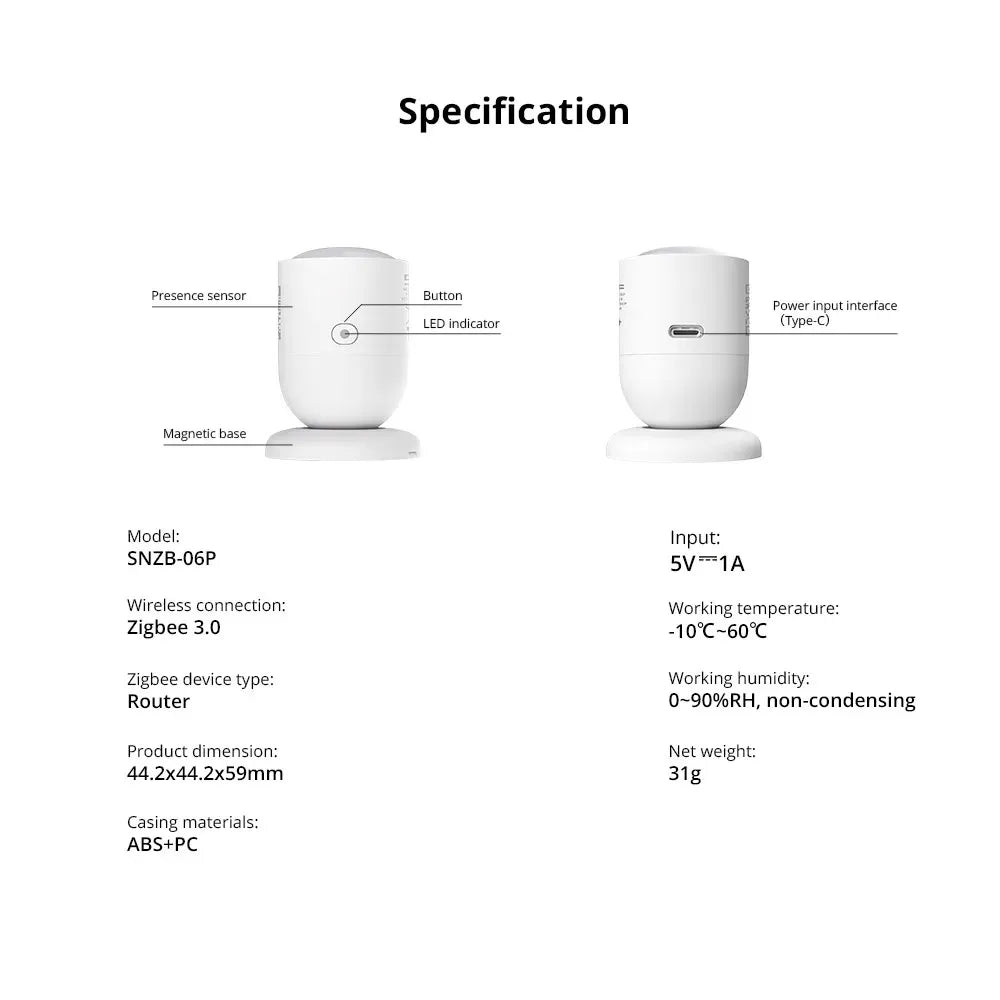 SONOFF SNZB-06P Zigbee sensore di presenza umana sensore di monitoraggio dell'animale domestico di movimento magazzino domestico prevenire il rilevatore di sicurezza antifurto