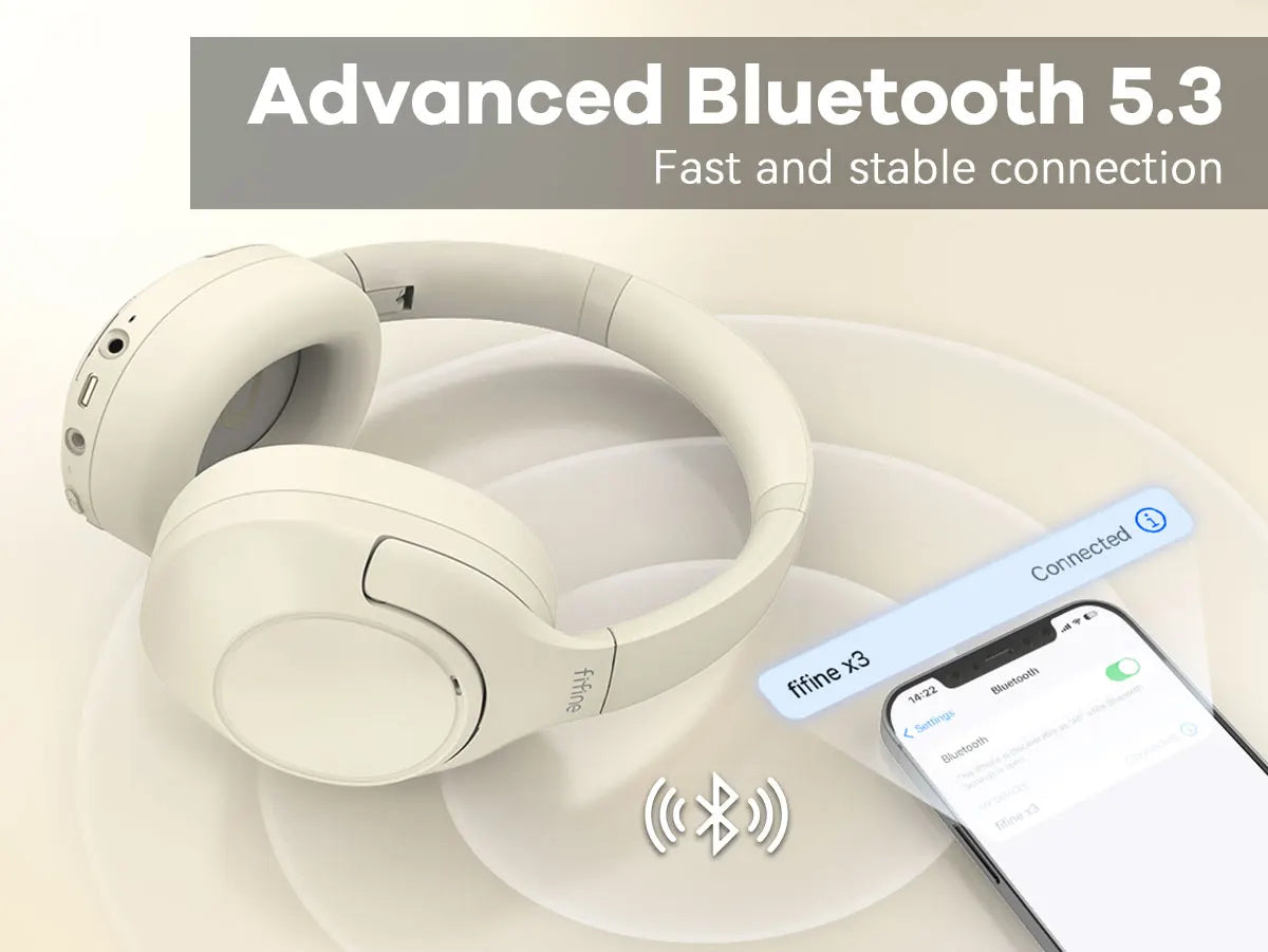 FIFINE Cuffie wireless Bluetooth per telefono/al pad, cuffie over-ear con cancellazione attiva del rumore per musica/gioco, portatili, 65H-X3