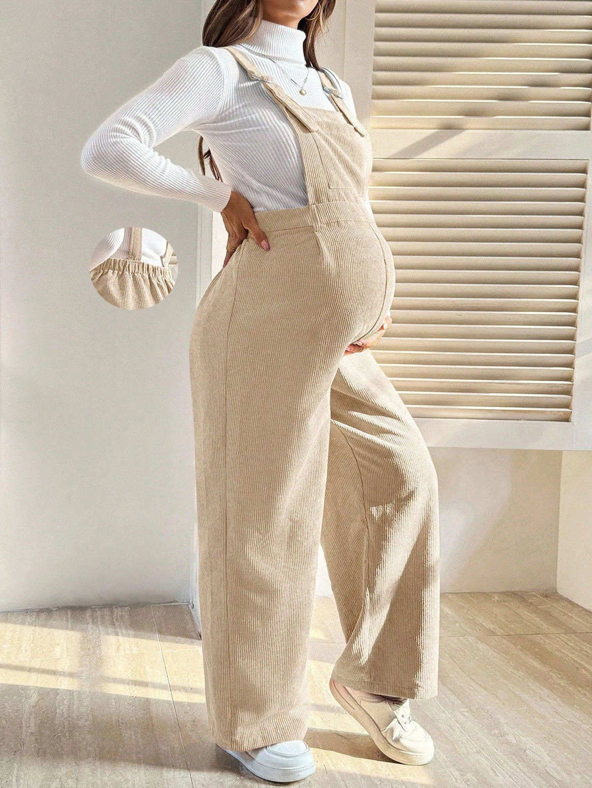 Tuta in Velluto a Coste per Donne in Gravidanza, con Bretelle Regolabili e Gamba Larga, Abbigliamento Casual Primaverile e Autunnale per la Gravidanza