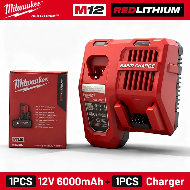 Batteria di ricambio Milwaukee 12V per 6.0Ah XC 48-11-2412 48-11-2440, compatibile con M12 Fuel MLW2553-20 2462-20