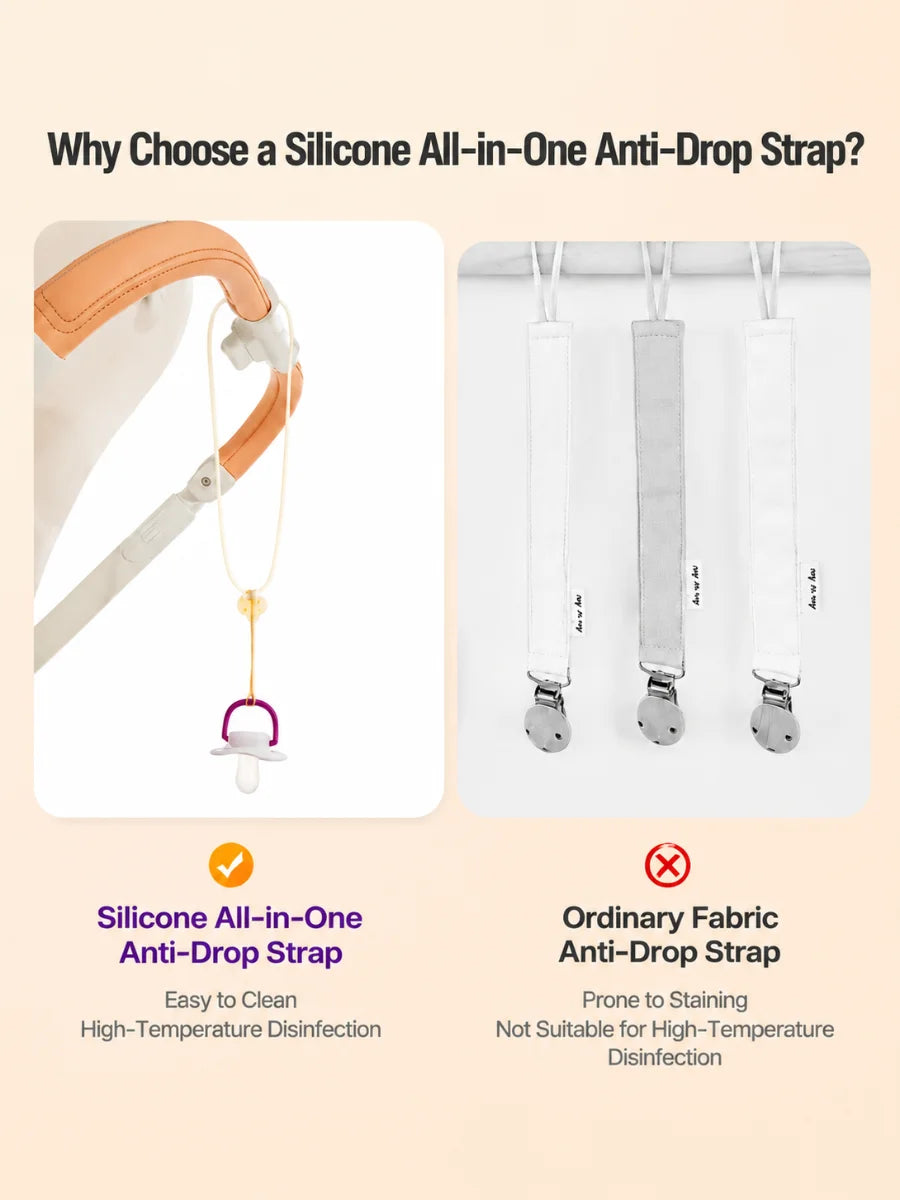 Catenella Anti-Caduta per Ciuccio Avent in Silicone 51cm, Cinghia Portaciuccio in Silicone Liquido Alimentare Bollibile per Ciuccio e Cucchiaio Massaggiagengive