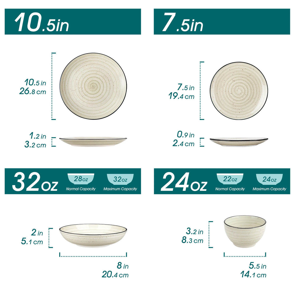 vancasso 24/48 pezzi piatti Beige set da pranzo set di stoviglie in ceramica spirale dipinta a mano con 6 piatti per la cena/Dessert/zuppa/ciotola