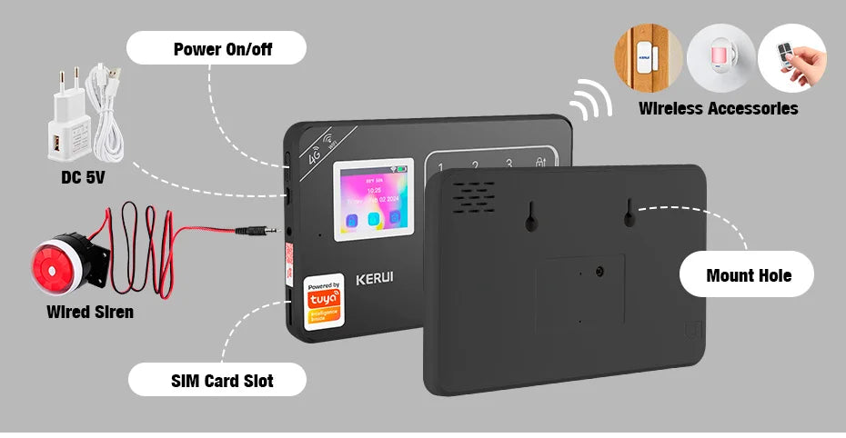 Sistema di Allarme Domestico KERUI WIFI 4G GSM Compatibile con App Tuya Smart Life, Alexa e Google, Sicurezza Wireless per Casa 433MHz