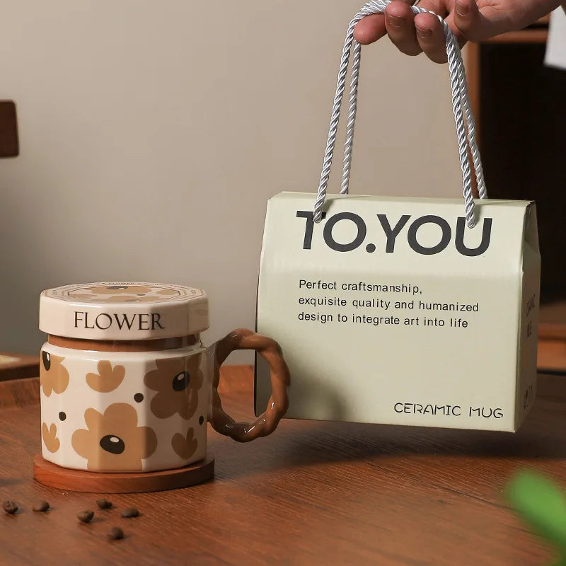 Tazze in ceramica retrò creative, alto livello di aspetto, tazze famose in Internet, souvenir di lusso leggero, tazze da caffè con LIDS