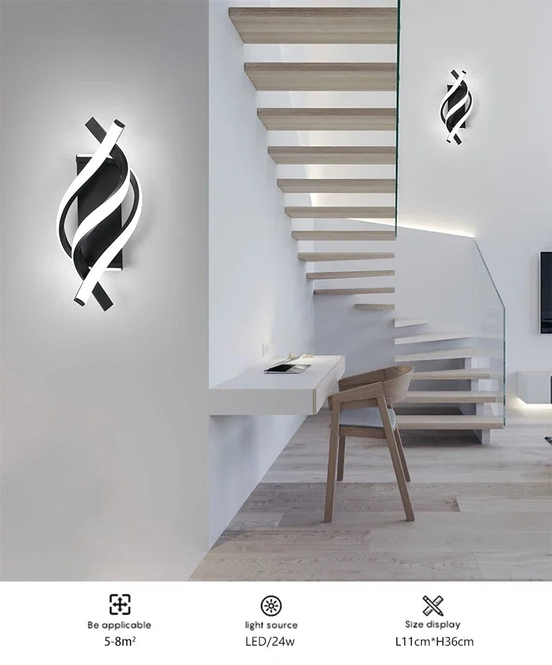 Lampada da parete moderna a LED Linea domestica Decorazione Lampada da parete Soggiorno Sfondo Muro Camera da letto Testiera Illuminazione bianca nera Lustro