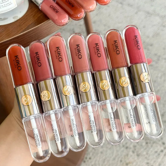 Lucidalabbra KIKO Unlimited Double Touch 16H a lunga tenuta, resistente ai baci, non appiccicoso, impermeabile, effetto specchio, trucco labbra color latte e tè, novità