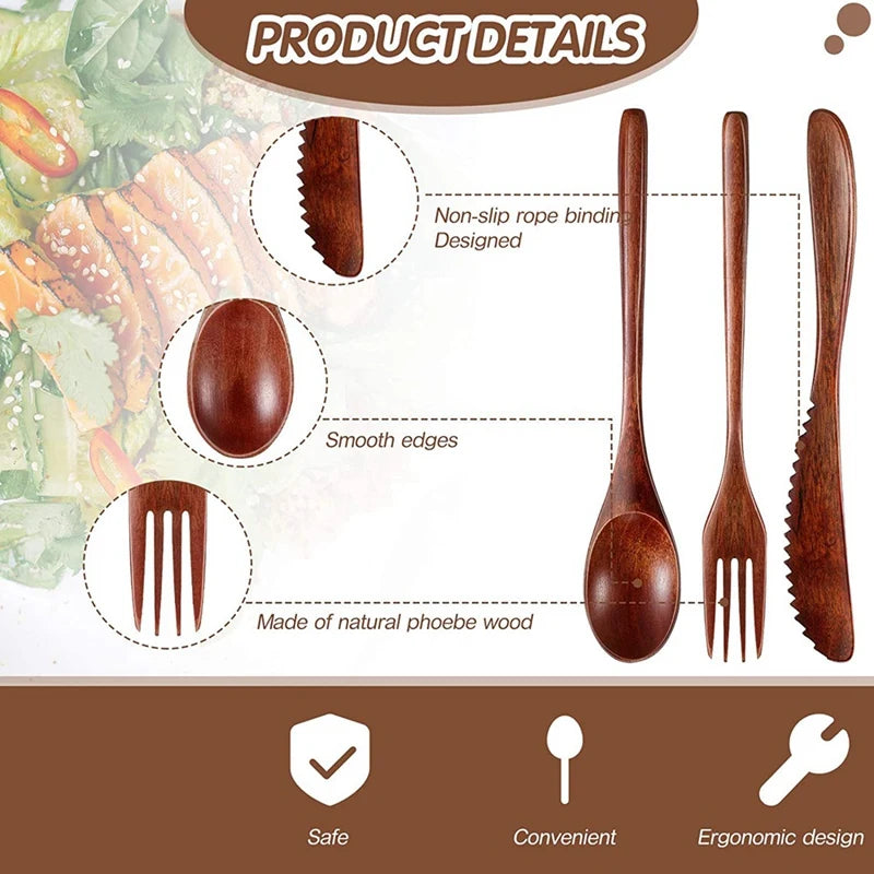 24/12 Pezzi Cucchiaio di Legno Cucchiaio da Zuppa e Forchetta Stoviglie Set di Cucchiai con Mestolo Ellipse Naturale Prodotti Ecologici Cucchiai per Cucinare