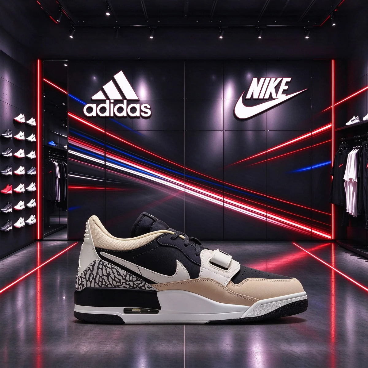 Sneakers Nike Grigio Scuro e Nero con Motivo Craquelé, Cuscinetto d'Aria con Velcro, Design Patchwork Tre-in-Uno, Stile Retrò Versatile e Trendy CD7069-020