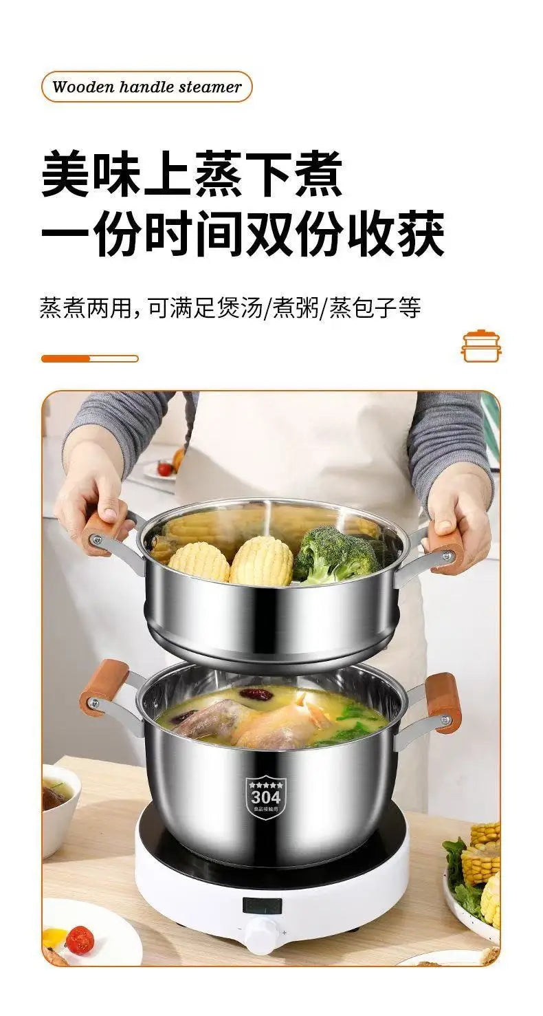 Pentola per zuppe in acciaio inossidabile 316, spessa, adatta all’uso alimentare, pentola per latte, vaporiera, compatibile con fornelli a gas e piani cottura a induzione, universale.