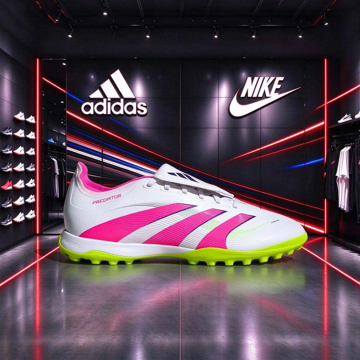 Scarpe da calcio Adidas Falcon con linguetta pieghevole, bianche e rosa, per campi in erba sintetica, modello JS0385.