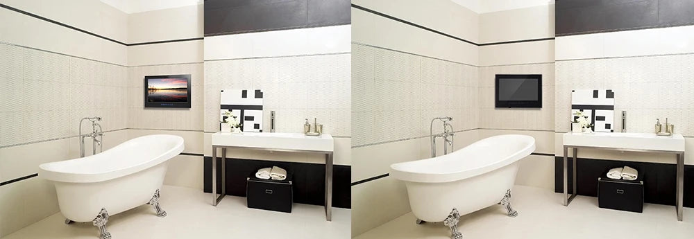 Souria Specchio Intelligente da 32 Pollici con Televisore Impermeabile per Bagno d'Hotel, Design di Lusso, Android, Sintonizzatore TV ATSC DVT-T, T2, C DTV