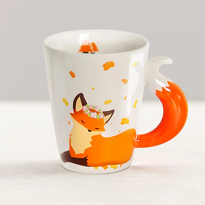 Tazza in Ceramica Creativa a Forma di Animale, Tazza da Caffè in Ceramica con Volpe Cartoon, Manico a Coda di Volpe, Tazze Personalizzate per Acqua