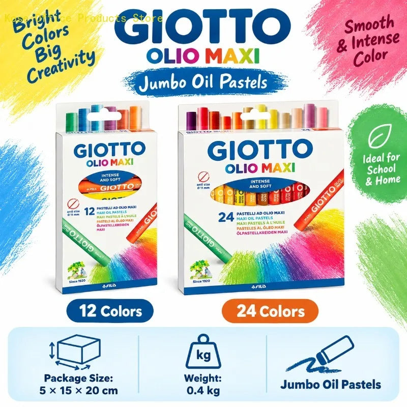 GIOTTO OLIO MAXI Pastelli a Olio Jumbo Set 12/24 Colori, Texture Morbida, Colori Vivaci, Materiali Artistici per Bambini, Scuola, Disegno, Pittura, Hobby Creativo