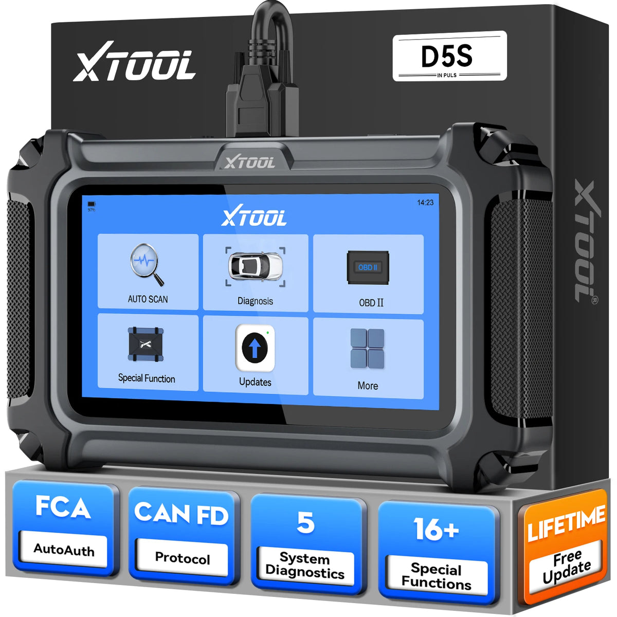 XTOOL D5S Strumenti diagnostici per auto ABS SRS Sistemi di trasmissione del motore Scanner OBD2 16+ servizi Tutte le funzioni Aggiornamento gratuito a vita