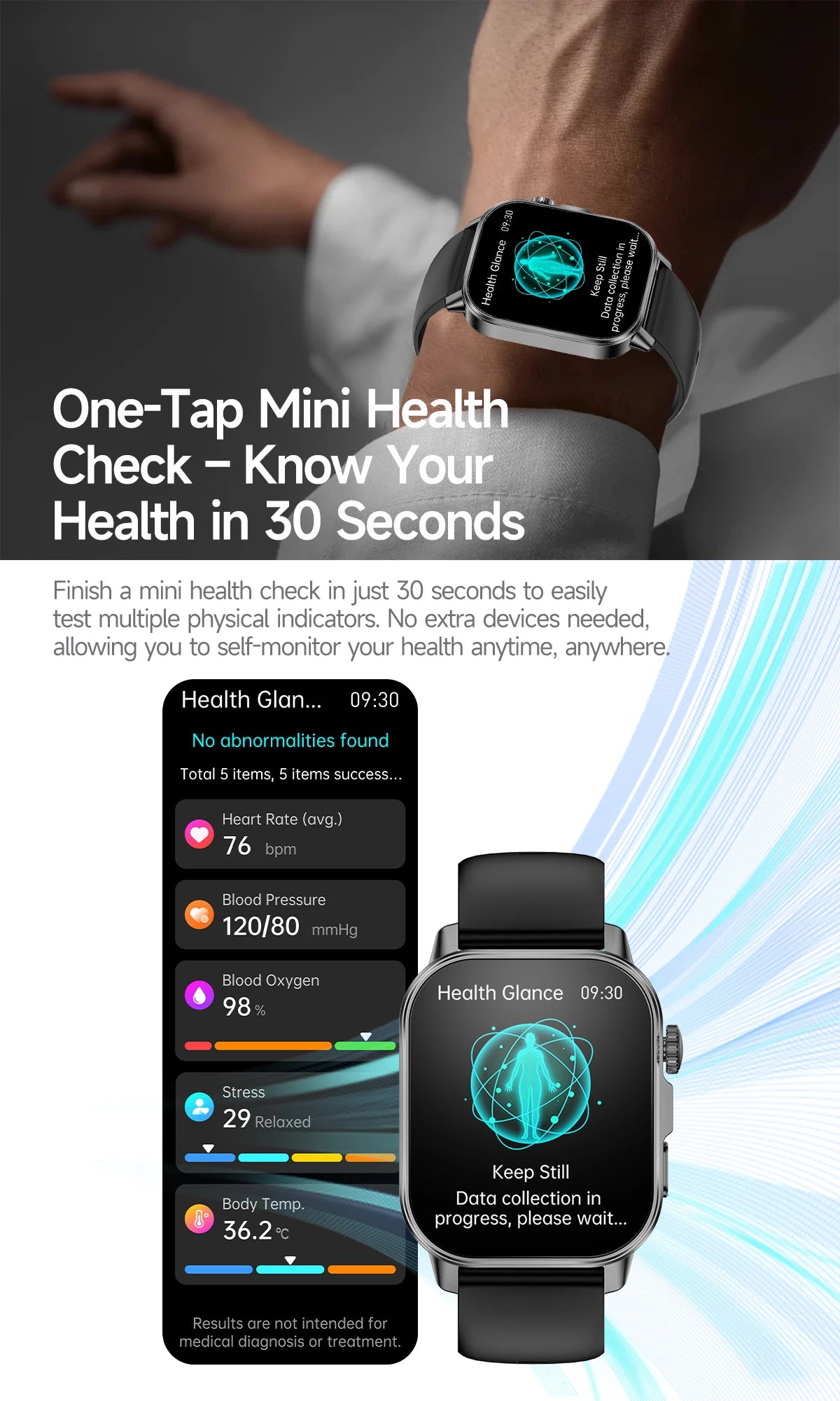 Nuovo Smartwatch per Uomo con Diagnosi ECG Accurata, Misurazione di Pressione Sanguigna, Ossigeno nel Sangue, Grasso nel Sangue, Acido Urico, Temperatura, Chiamate Bluetooth