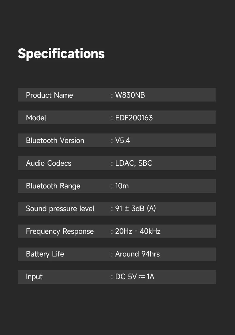 Cuffie Wireless Over-Ear EDIFIER W830NB - ANC -45dB, Hi-Res LDAC, Bluetooth 5.4, 94 Ore di Riproduzione, Ricarica Rapida, Pieghevoli, Chiamate Multipoint AI, App ConneX