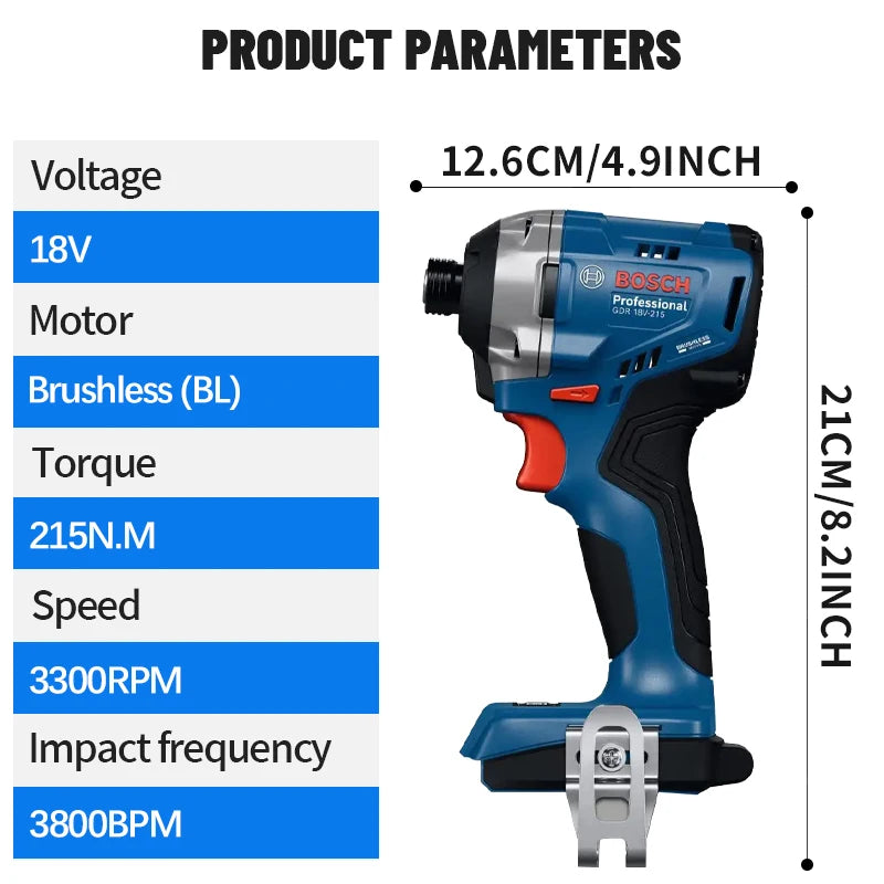 BOSCH GDR 18V-215 Trapano Avvitatore a Impatto Cordless Professionale 215 Nm Brushless con Attacco Esagonale Interno da 1/4" Utensili Elettrici GDR18V-215