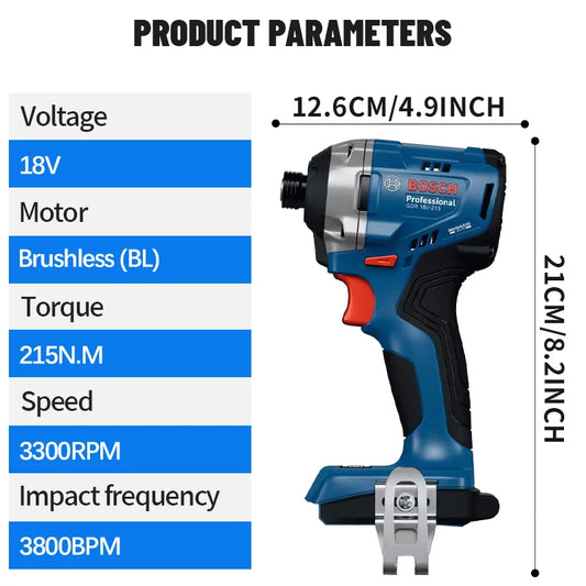 BOSCH GDR 18V-215 Trapano Avvitatore a Impatto Cordless Professionale 215 Nm Brushless con Attacco Esagonale Interno da 1/4" Utensili Elettrici GDR18V-215