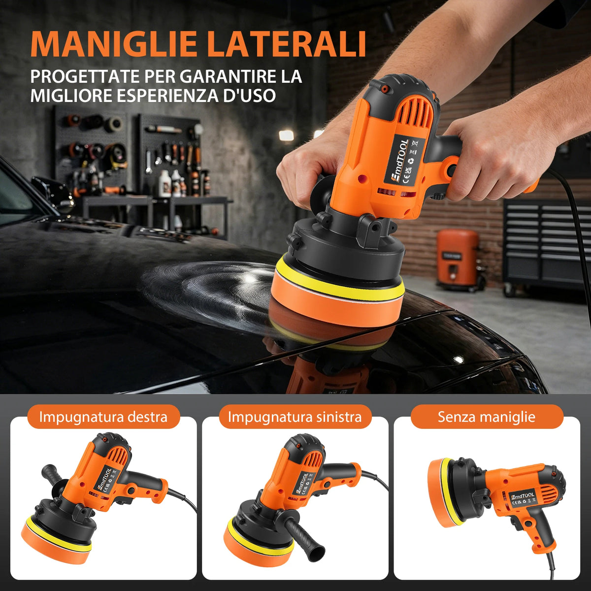 Lucidatrice e Levigatrice per Auto a Doppia Azione, Lucidatrice Rotativa per Auto con Maniglie Laterali, Tamponi per Lucidatura