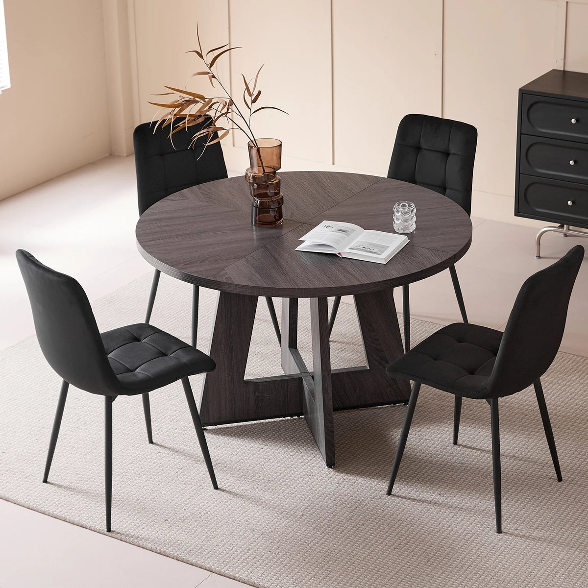 EGOONM Tavolo rotondo nordico Tavolo da pranzo in legno massello Centro biblioteca Tavolo rotondo medievale Balcone Soggiorno Mobili per la casa 120 cm