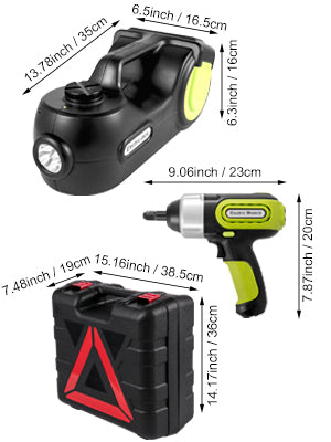 SucceBuy 5T 12V Kit cric per auto elettrica + avvitatore a percussione Luce a LED Martinetto idraulico portatile 13,5-36 CM Strumento di riparazione auto per sollevamento pneumatici