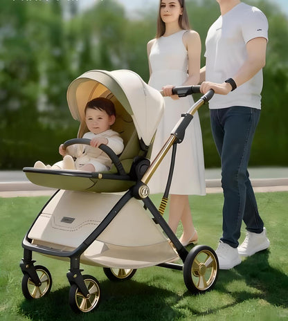 Passeggino portatile leggero in pelle a forma di uovo con cabina protettiva per la colonna vertebrale, design alto, pieghevole, spinta bidirezionale, quattro ruote con sospensioni, per bambini 0-3 anni