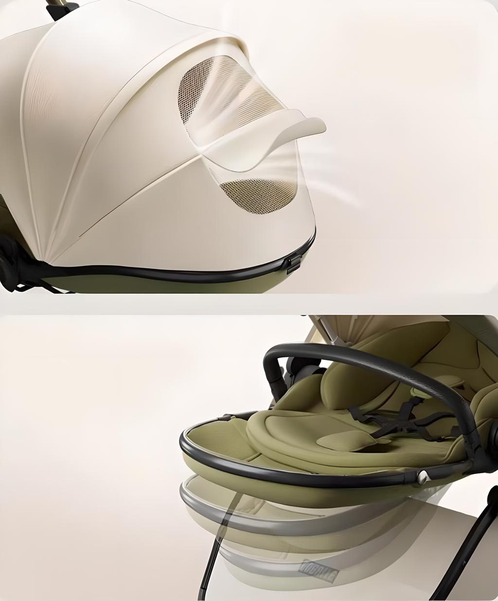 Passeggino portatile leggero in pelle a forma di uovo con cabina protettiva per la colonna vertebrale, design alto, pieghevole, spinta bidirezionale, quattro ruote con sospensioni, per bambini 0-3 anni