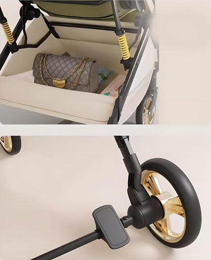 Passeggino portatile leggero in pelle a forma di uovo con cabina protettiva per la colonna vertebrale, design alto, pieghevole, spinta bidirezionale, quattro ruote con sospensioni, per bambini 0-3 anni
