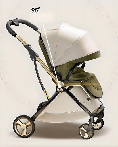 Passeggino portatile leggero in pelle a forma di uovo con cabina protettiva per la colonna vertebrale, design alto, pieghevole, spinta bidirezionale, quattro ruote con sospensioni, per bambini 0-3 anni