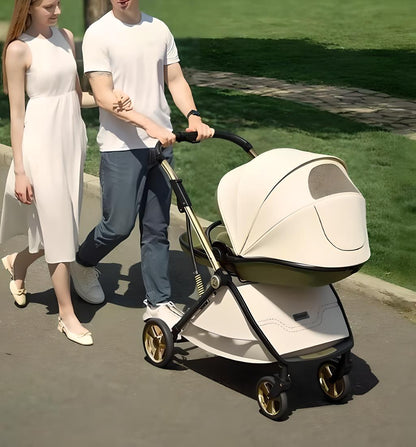 Passeggino portatile leggero in pelle a forma di uovo con cabina protettiva per la colonna vertebrale, design alto, pieghevole, spinta bidirezionale, quattro ruote con sospensioni, per bambini 0-3 anni