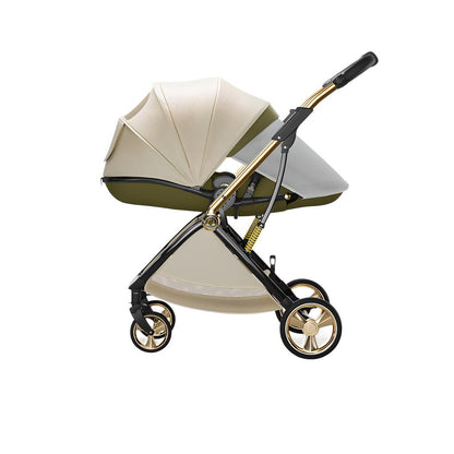 Passeggino portatile leggero in pelle a forma di uovo con cabina protettiva per la colonna vertebrale, design alto, pieghevole, spinta bidirezionale, quattro ruote con sospensioni, per bambini 0-3 anni