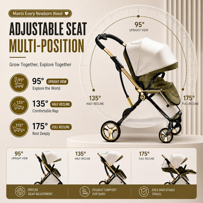 Passeggino portatile leggero in pelle a forma di uovo con cabina protettiva per la colonna vertebrale, design alto, pieghevole, spinta bidirezionale, quattro ruote con sospensioni, per bambini 0-3 anni