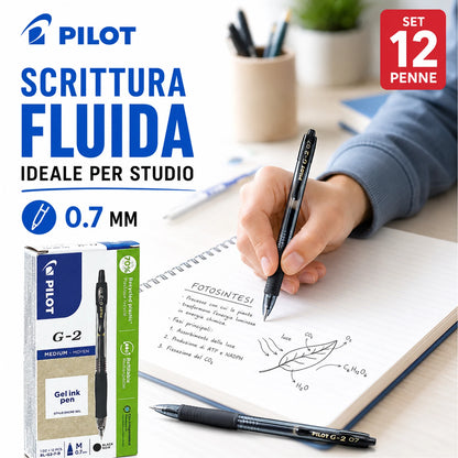Confezione da 12 penne Pilot G2 Gel Ink nere, roller ball con punta fine, penne gel per scuola, ufficio, appunti, documenti e uso quotidiano