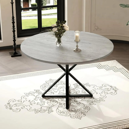 Tavolo da pranzo rotondo per 4-8 persone, tavolo da cucina con struttura a croce stabile, tavolo da pranzo salvaspazio dal design industriale, resistente e adatto per soggiorno e cucina.