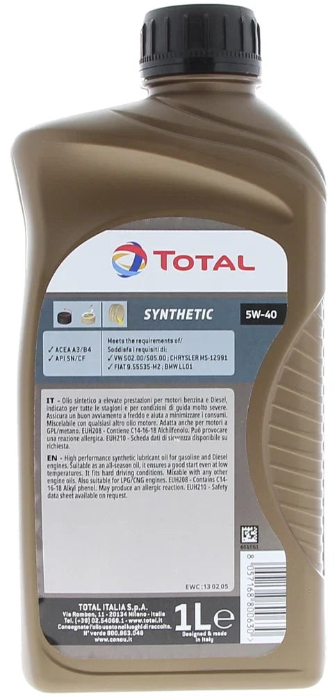 Total Olio Synthetic 5W40 4Lt
